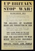 Oswald Mosley 1939 Peace Campaign Flyer 'Up Britain Stop War!' unite with Mosley for Britain,