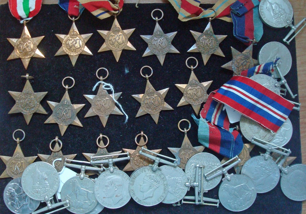 Selection of WWII Medals to include Africa Star, Italy Star, 1939/45, France Star, Germany Star,