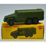 Dinky Toys Armoured Command Vehicle No.677 in good condition with original box (writing on)