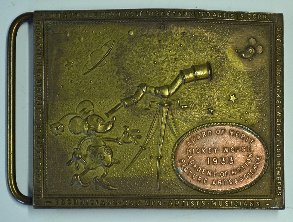 1933 Mickey Mouse collectors club Award of Merit brass belt buckle for having one million Mickey - Image 2 of 2