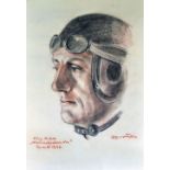 Original Artwork Roman Zenzinger of a Luftwaffe Pilot in coloured crayon. Dated Trieste 1944 and