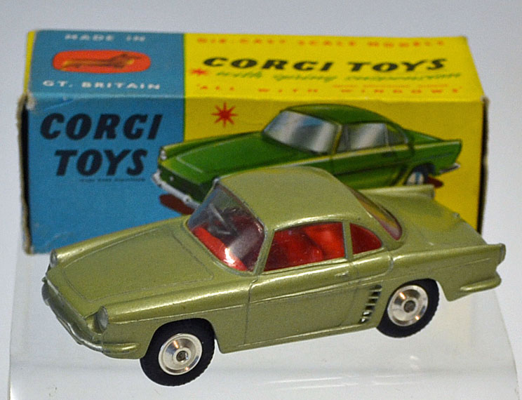 Corgi No.222 Renault Floride metallic green body, red interior, silver trim, flat spun hubs -