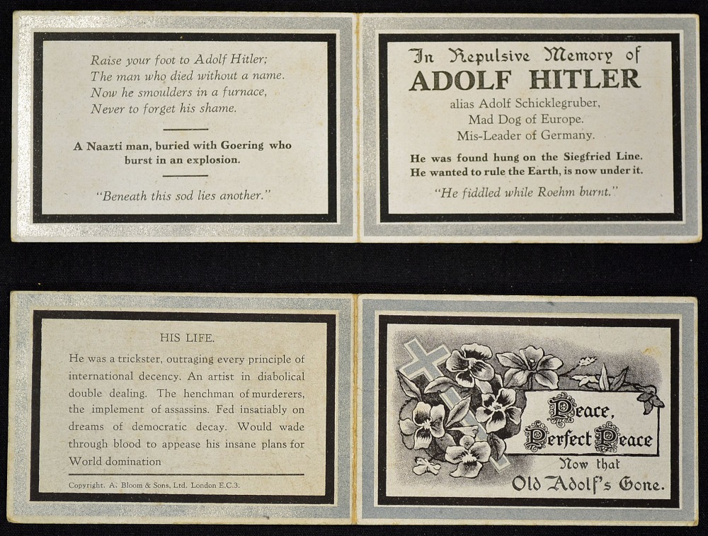 Scarce Adolf Hitler Memorial Card 'In repulsive memory of Adolf Hitler alias Adolf