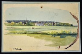 Adolf Hitler attributed watercolour dated 1911 a pastoral landscape with distant village and two