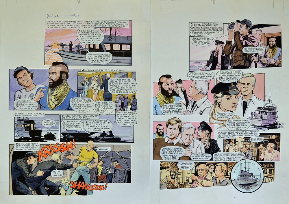 Original Comic Artwork A-Team Two pages of original colour comic strip artwork by Gray for Look-In