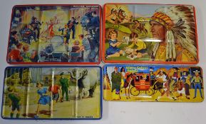 Selection of 4 Vintage Paint Boxes all having illustrated lids featuring Cowboys and Indians, Pop
