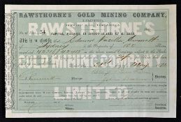 Australia Share Certificate Rawsthornes Gold Mining Company Limited 1872 (Hawkins Hill,