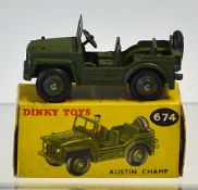Dinky Toys Austin Champ No. 674 in good condition with original box (writing on, used)