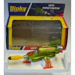Dinky No.351 UFO Interceptor metallic green, orange legs, interior, yellow/black rocket - good clean