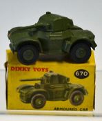 Dinky Toys Armoured Car No. 670 (Daimler) in good condition with original box (writing on)