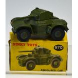 Dinky Toys Armoured Car No. 670 (Daimler) in good condition with original box (writing on)