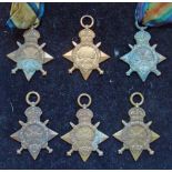 WWI 1914-15 Star Medals 5640 Loftus, 15799 Spencer, 16194 Lucas, 90327 Barker, 53722 Nelson, and 555