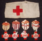 Red Cross Medals and Armband WWI red cross armband together with Red Cross Nursing medal, Air raid