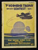 Aviation The Schneider Trophy Contest 1931 Programme The Royal Aero Club Official Souvenir