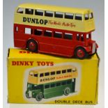 Dinky No.290 Double Deck Bus - cream over red lower body, ridged hubs "Dunlop" in upright text to