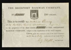 The Bridport Railway Company Share Certificate 1857 for One £10 share a 9 mile broad Gauge branch