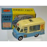 Corgi No.428 Smiths Karrier Ice-cream Van "Mister Softee" - light blue, cream upper body, spun