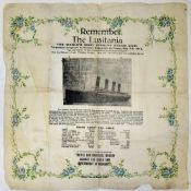 WWI Remember The Lusitania 1915 a nicely presented commemorative memoriam paper napkin sub titled "