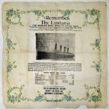 WWI Remember The Lusitania 1915 a nicely presented commemorative memoriam paper napkin sub titled "