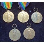 WWI Victory Medals 4-7073 Mead, 12596 Heywood, 4430 Winn, 122527 Robertson and 1 x other (5)