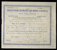 South Africa Republic Share Certificate The Potchefstroom Exploration, Gold Mining, & Estate Co 1895