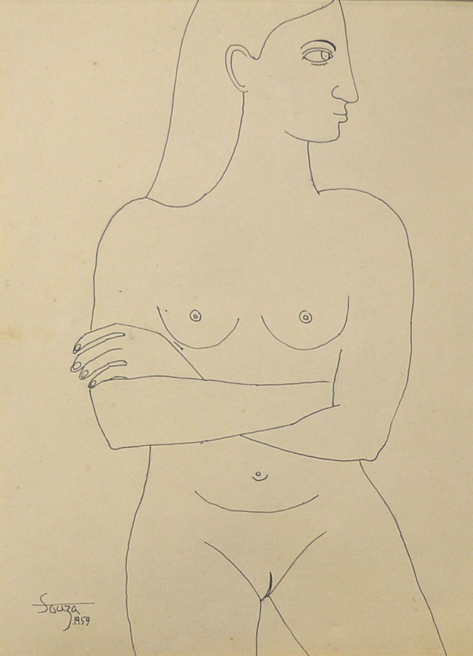 Indian Original Artwork Francis Newton Souza (April 12, 1924 - March 28, 2002), figure of a nude
