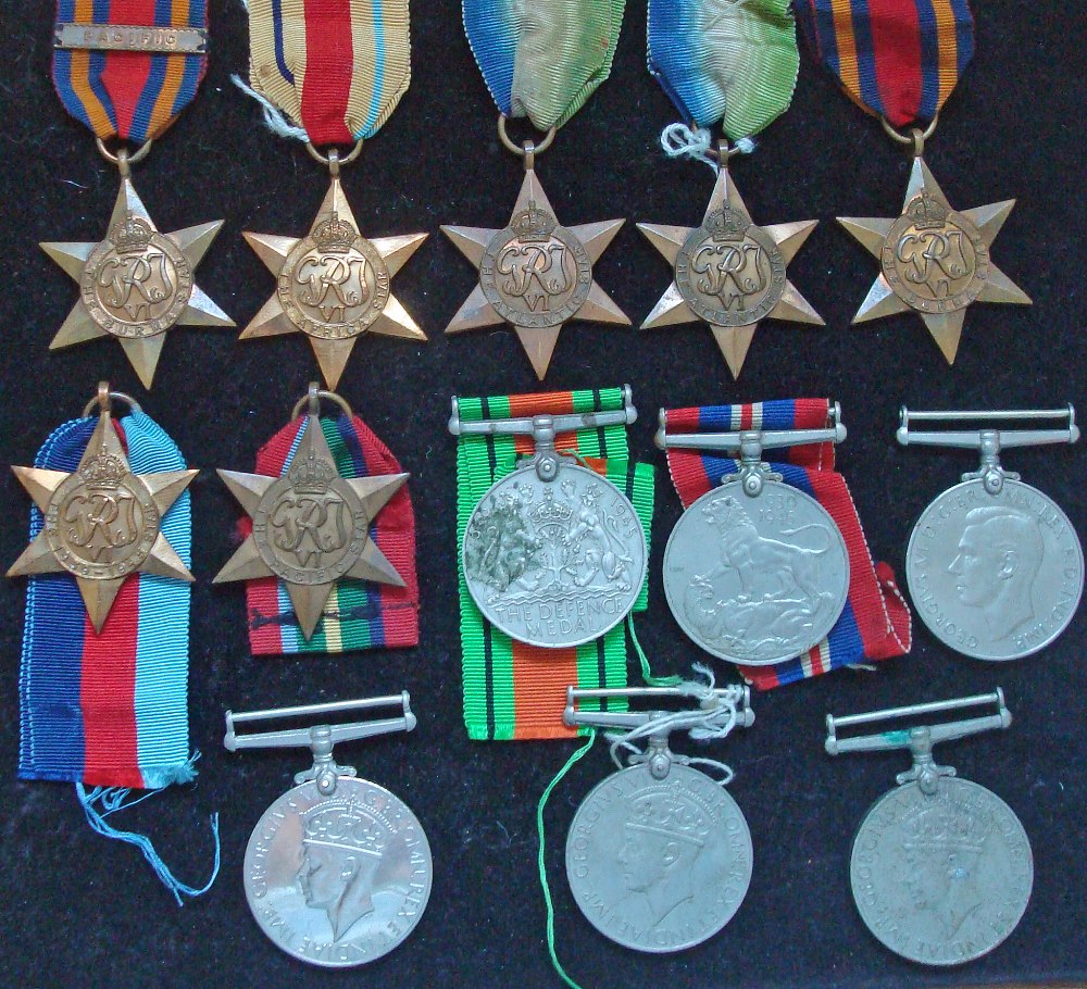 Selection of WWII Medals to include Burma Star, Africa Star, Atlantic Stars, 39/45 Star, Defence