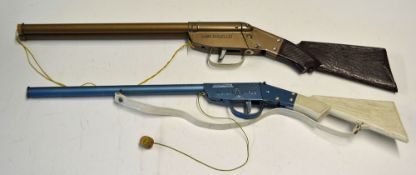 2x Tinplate Pop Guns one been double barrel Gun Master, Single Gun Victor Rifle together with