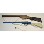 2x Tinplate Pop Guns one been double barrel Gun Master, Single Gun Victor Rifle together with