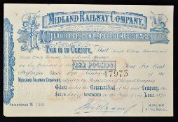 Great Britain Share Certificate Midland Railway Company 1878 certificate for One £10 Preference