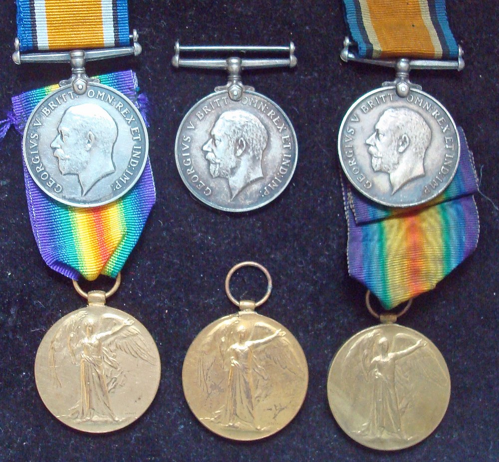 3 x WWI British War and Victory Medal Pairs TZ7504 Gordon, 1914/15 Star 8471 Fisher, and 274312