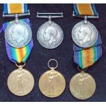 3 x WWI British War and Victory Medal Pairs TZ7504 Gordon, 1914/15 Star 8471 Fisher, and 274312