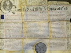 George IV Recovery Deed Document c1820 Cambridgeshire with ornate portrait, capital letter,