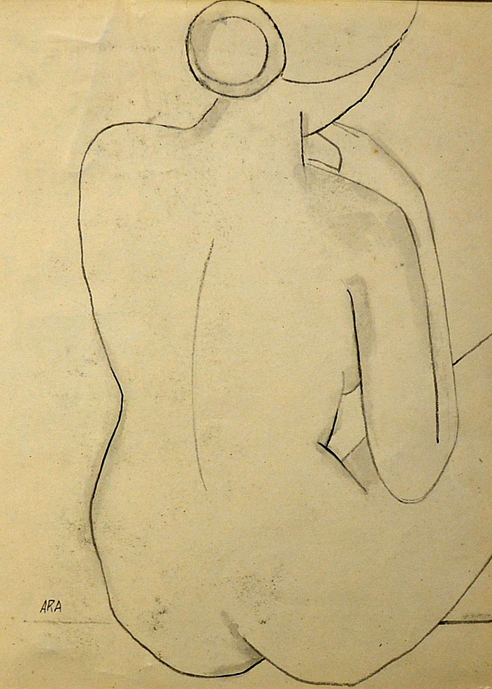 Indian Original Artwork Krishnaji Howlaji Ara (1914-1985) study of a seated nude female figure,