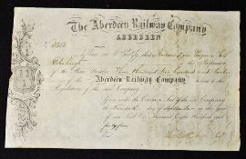 Great Britain Share Certificate The Aberdeen Railway Company 1845 certificate for a large holding of