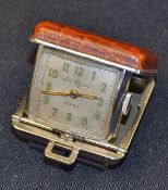 Rare pair of Art Deco style ceramic Timex "Ben Hogan" travelling clock - complete with belt clip,