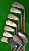 10x various golf irons from a cleek to niblick - mostly with stainless steel heads makers incl