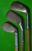 3x interesting irons to incl a large deep faced Smith's patent anti shank mashie, an Anderson