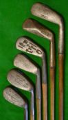 6x various golf irons to include driving iron, jigger, mashies and mashie niblicks - makers Norrie