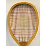 Rare "The Club" convex wedge wooden tennis racket c1890 c/w rare original stringing pattern