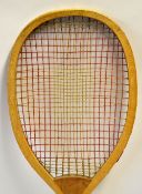 Rare "The Club" convex wedge wooden tennis racket c1890 c/w rare original stringing pattern