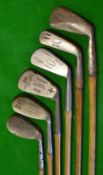 6x assorted golf irons to include jigger, SMF mid iron, mashies, mashie niblick and niblick -
