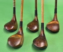 5 assorted large headed woods to include D & W Auchterlonie St Andrews driver, P Cafferty striped