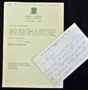 1976 letter to Herbert Sutcliffe from The Prime Minister The Right Honourable Sir Harold Wilson -