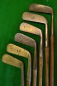 6x assorted brass putters to incl Gem model with Pyramid cleek mark and 5x blades by Anderson