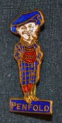 Original brass and enamel Penfold man pin badge - embossed on the back with makers details