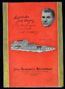 Rare 1935 Jack Dempsey's Restaurant signed menu - large single folded menu signed by Jack Dempsey (