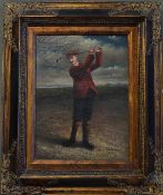 Dawson, R (After) Large OLEOGRAPH OF VIC GOLFER - in ornate gilt swept frame - overall 24x 20" (VG)