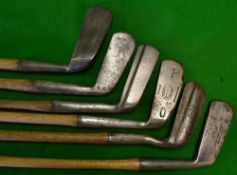 6x assorted putters to include Auchterlonie Bar Backed patent putter (pitted), James Braid Walton