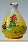 Rare Crown Ducal Golfers series ware small spill vase c1920s - decorated with golfer and his